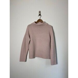 Madewell Ribbed Funnel Neck Sweater XS Blush Pink Wool Blend Pullover